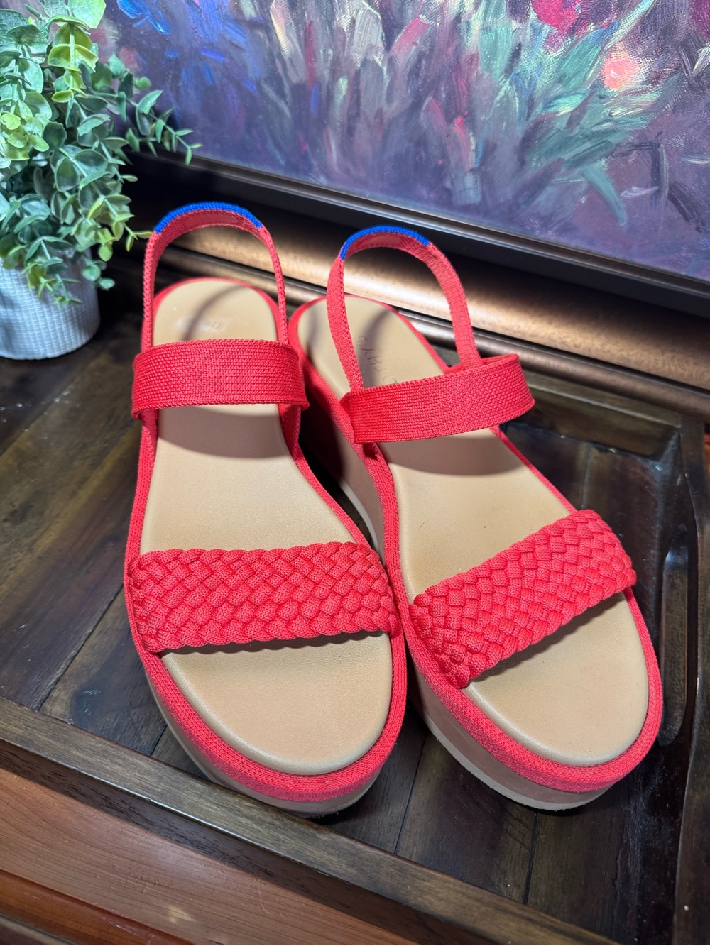 Rothy's Red Braided Strap Slingback Sandals 10